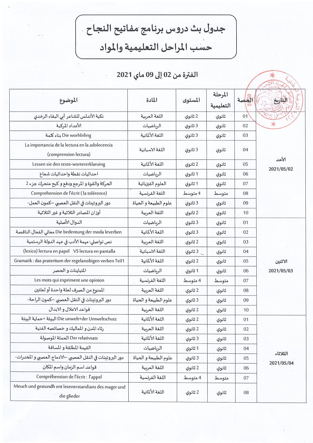 هذا هو برنامج دروس الدعم للأطوار التعليمية الثلاث في الجزائر