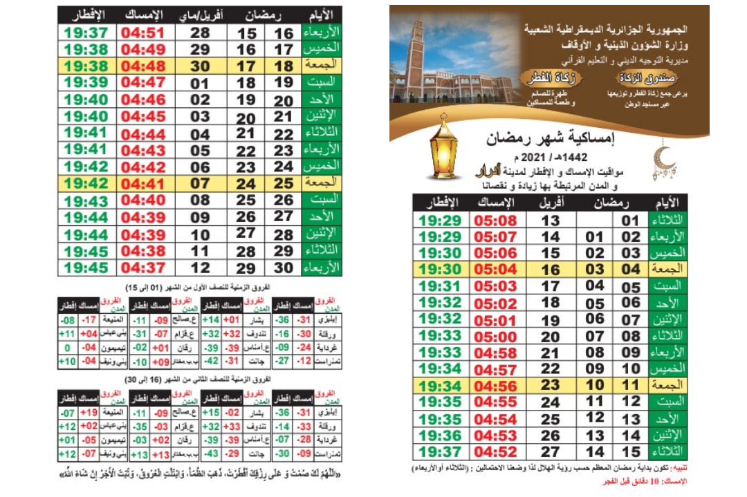 إمساكية رمضان 2021 تعرف على عدد ساعات الصيام بمختلف الولايات الجزائرية الشروق أونلاين