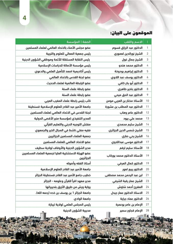 بيان من دعاة وعلماء الجزائر لنصرة الشعب الفلسطيني