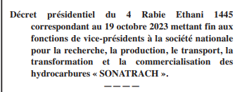 Décret présidentiel du 19 octobre 2023.